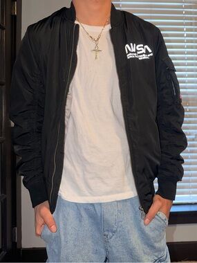 Pull&Bear Black NASA Logo Bomber Jacket